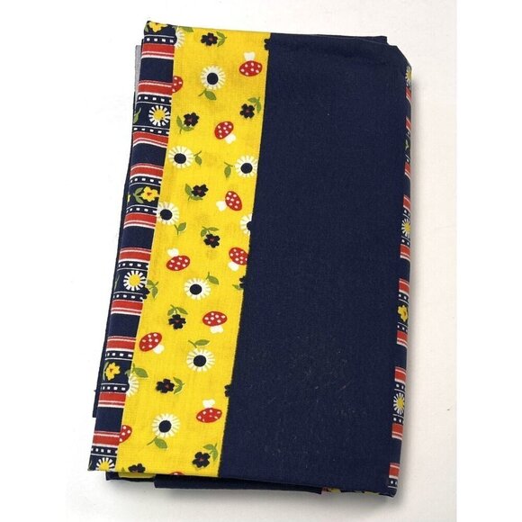 VTG 2yds x 45" Wide Broadcloth FABRIC Navy Patchwork Paisley Floral Mushroom EUC - Picture 2 of 3